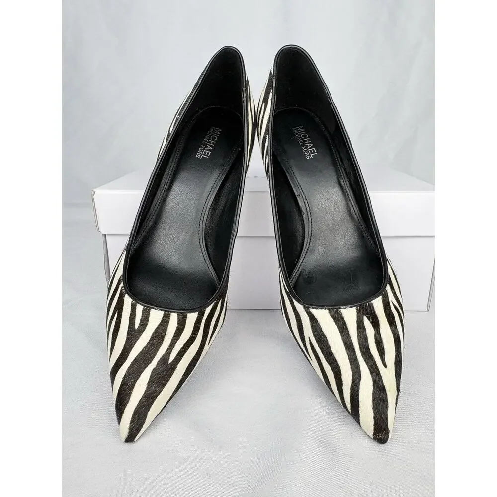 MICHAEL Michael Kors Zebra Calf Hair Kitten Heel Pumps Pointed Toe Women’s 6.5